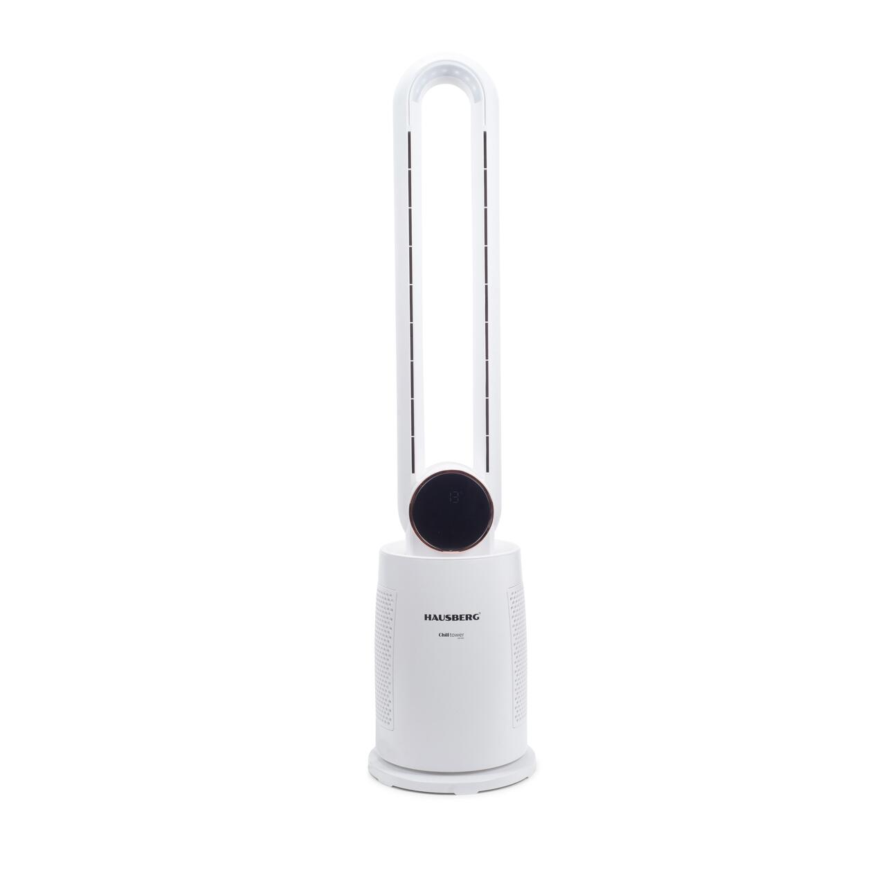 Ventilator turn digital HAUSBERG HB-5957AB, 65W, 12 viteze, 4 programe, ionizare negativa, temporizator 12h, oscilatie 40°, LED, telecomanda