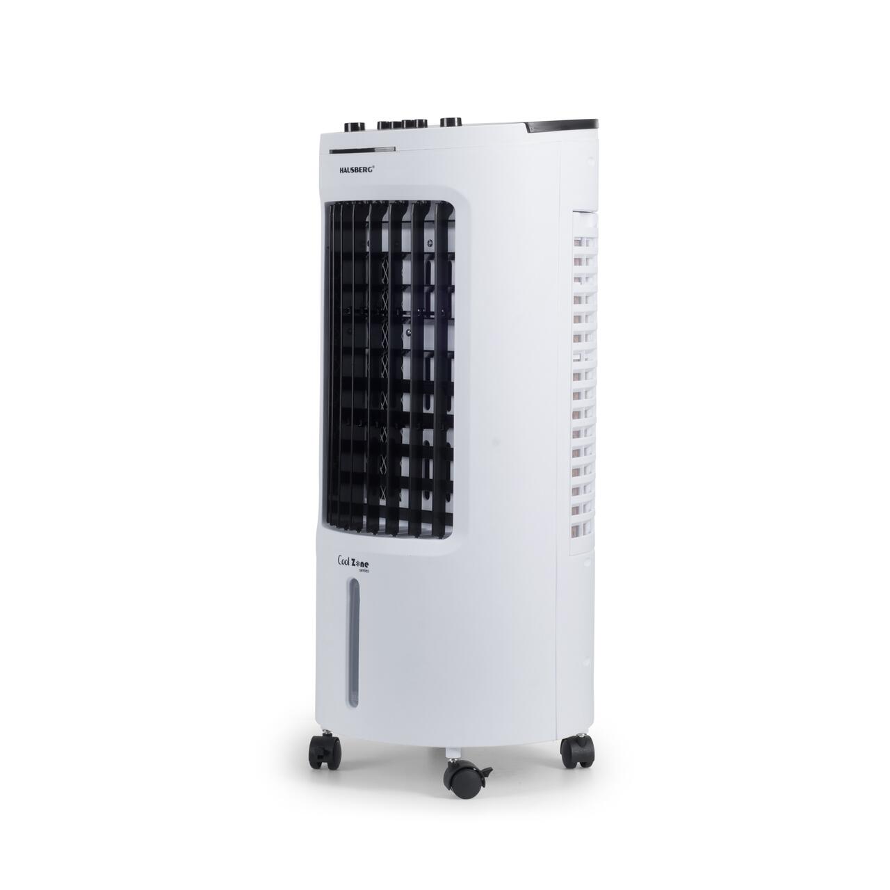 Racitor de aer portabil Hausberg HB-5962AB, 65–80W, rezervor 7.8L, 3 viteze, oscilatie 60°, pachet gheata inclus, alb