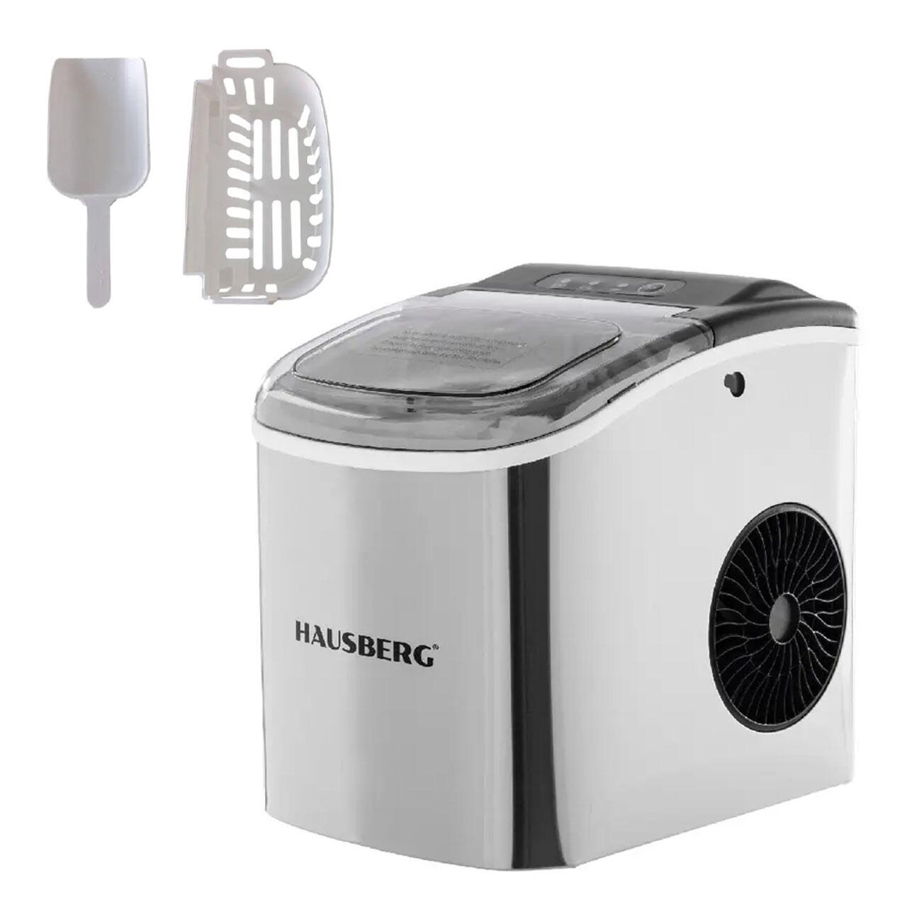Aparat de preparat gheata HAUSBERG HB-6019IN, capacitate vas apa 1.2 litri, productie cuburi gheata 12-15 kg / 24 ore, capacitate de stocare 0.6 kg, 9 cuburi/6-9 min, argintiu