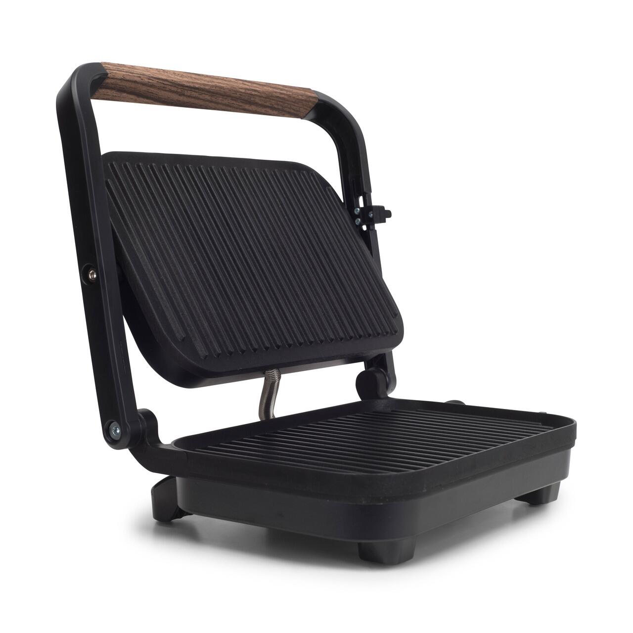 Sandwich-maker Grill HAUSBERG HB-632, 1100-1300 W, Panini, Placi nonaderente, Maner rece, Negru