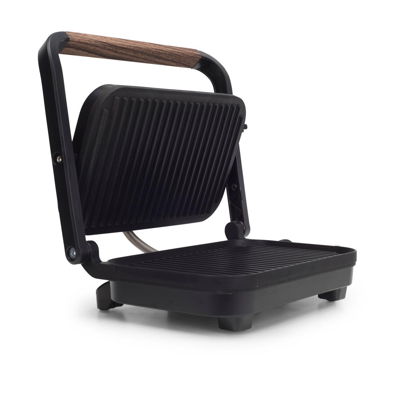 Sandwich-maker Grill HAUSBERG HB-632, 1100-1300 W, Panini, Placi nonaderente, Maner rece, Negru