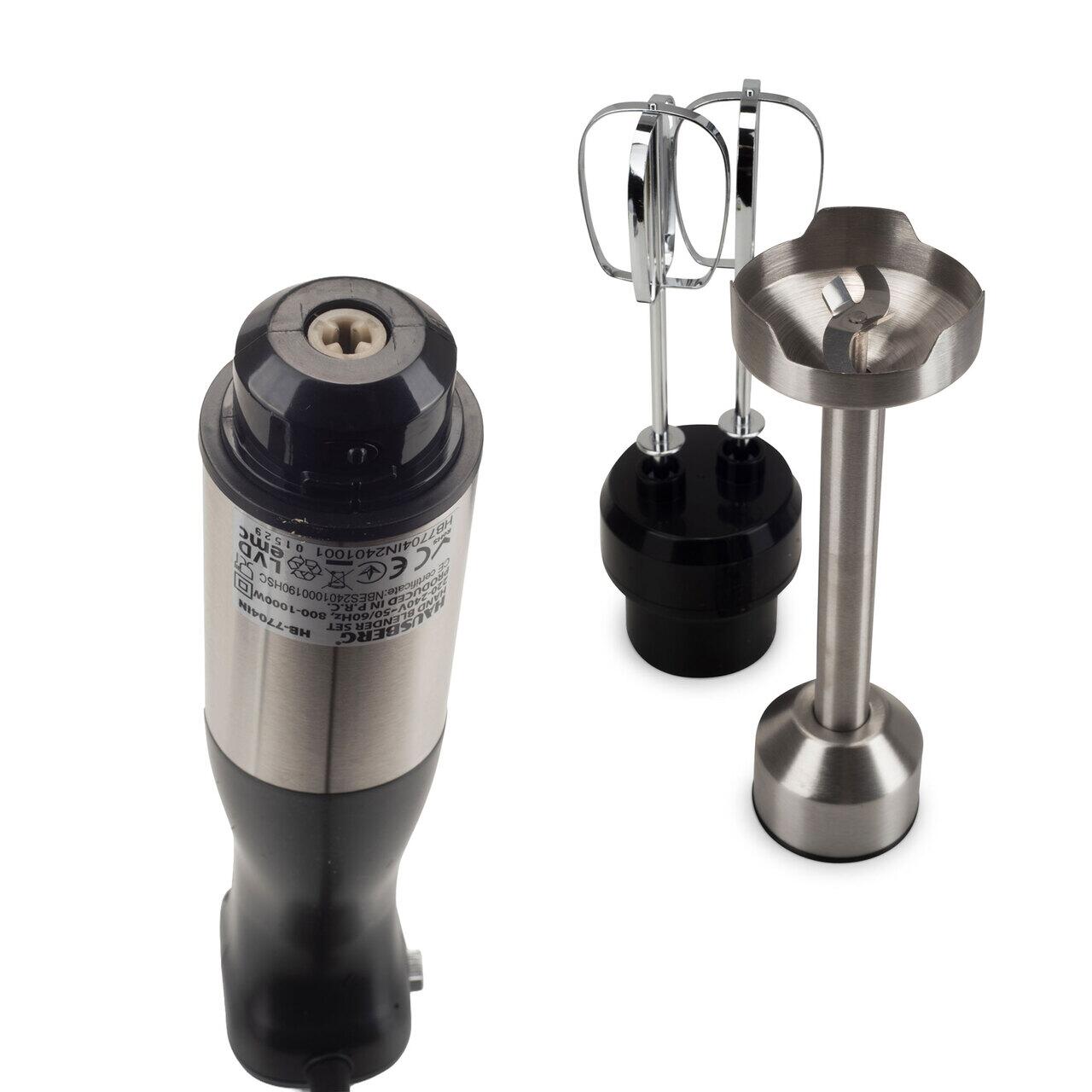 Blender 2 in 1 HAUSBERG HB-7704IN cu putere 1000W, Mixer vertical profesional, 10 trepte de viteza si functie Turbo, Capacitate pahar 700 ml , Multifunctional