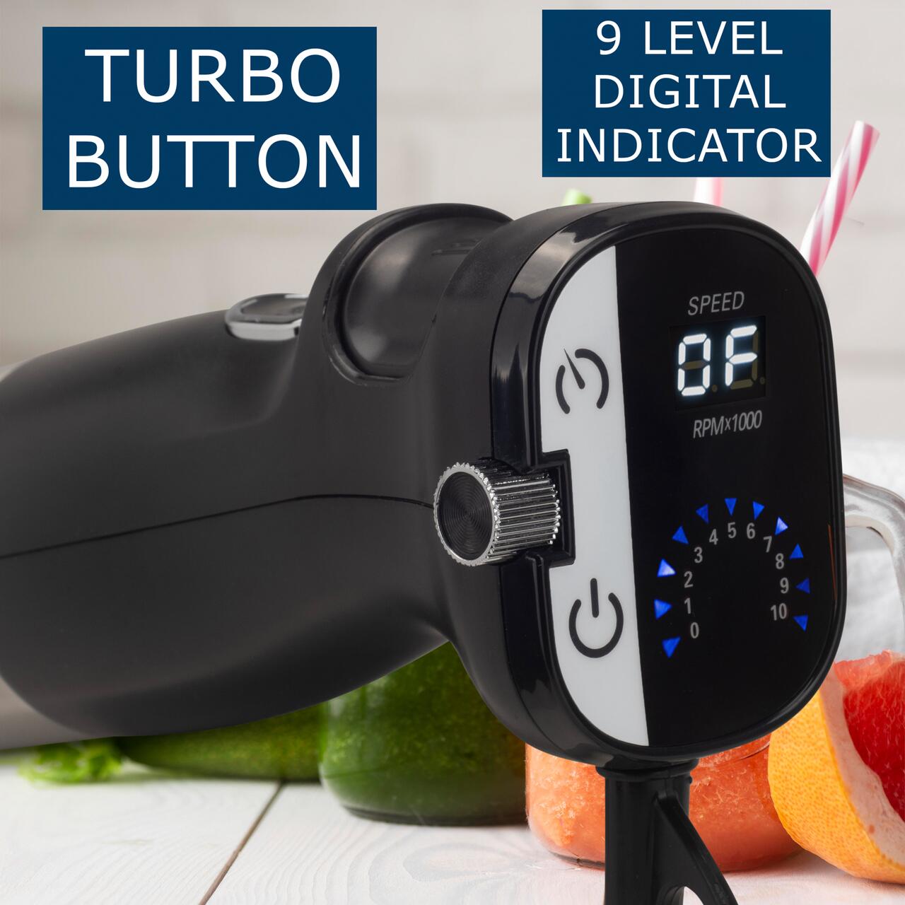 Blender 2 in 1 HAUSBERG HB-7704IN cu putere 1000W, Mixer vertical profesional, 10 trepte de viteza si functie Turbo, Capacitate pahar 700 ml , Multifunctional