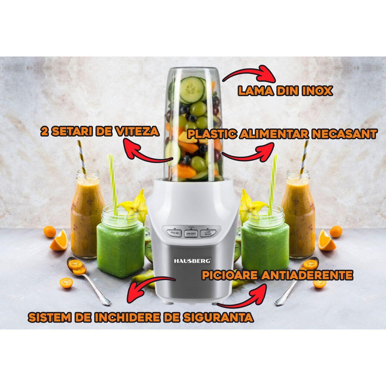 Blender 2 in 1 Hausberg HB7705AB, putere 1000W, Nutrition Extractor, 8 piese