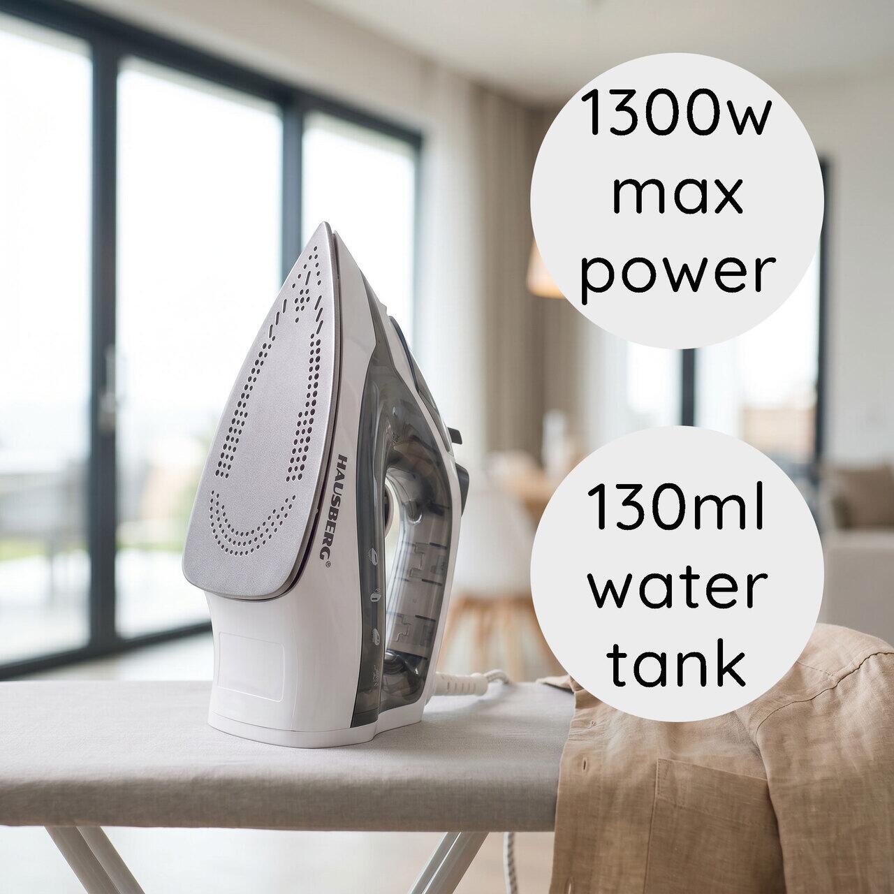 Fier de calcat Hausberg HB-7850GR, 1300W, talpa invelis ceramic, abur vertical, calcare uscata, autocuratare, pulverizare, rezervor 130ml