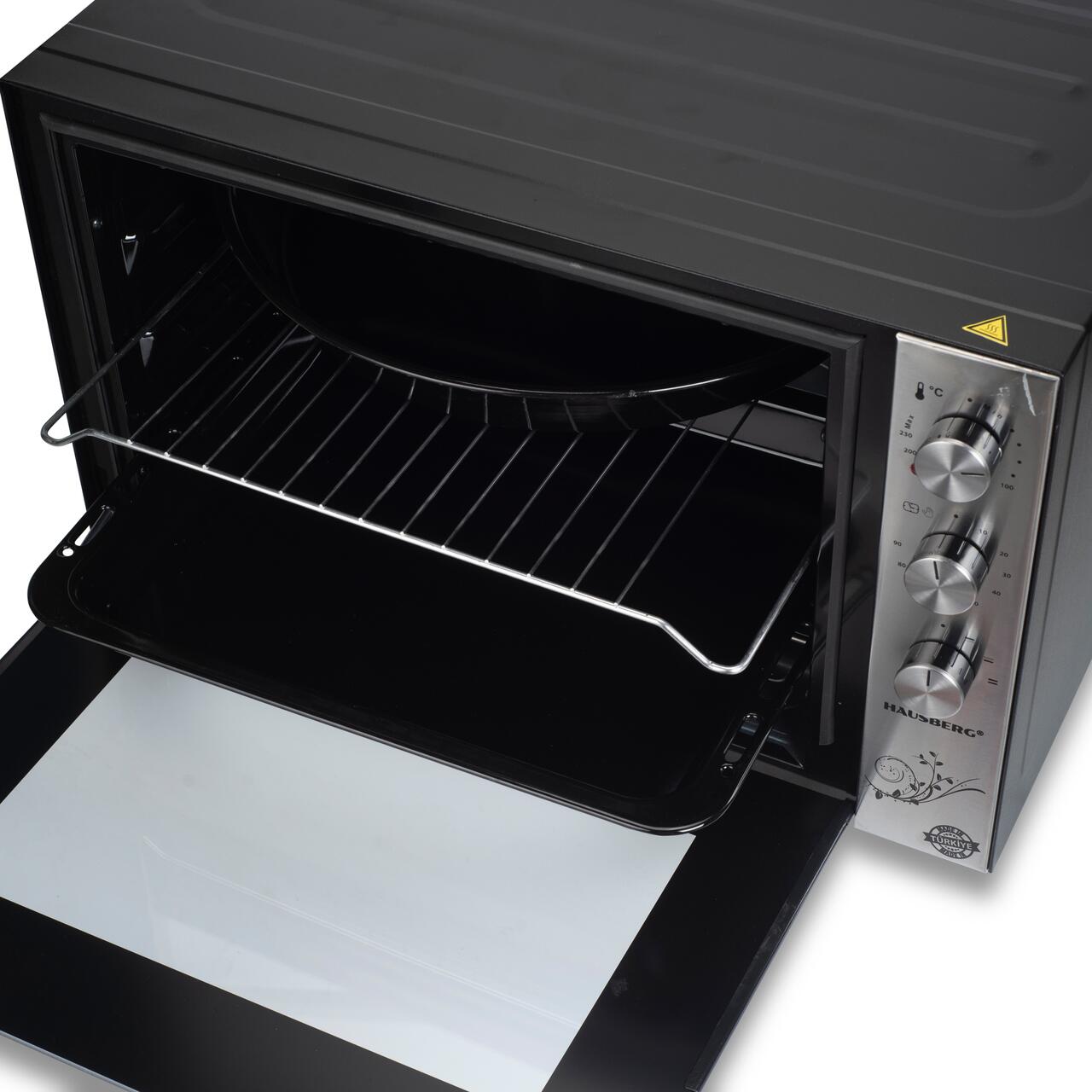 Cuptor Electric HAUSBERG HB-8022, 2500W, Capacitate 70L, Termostat reglabil, Temporizator mecanic cu alarma sonora si oprire automata, Negru/Inox