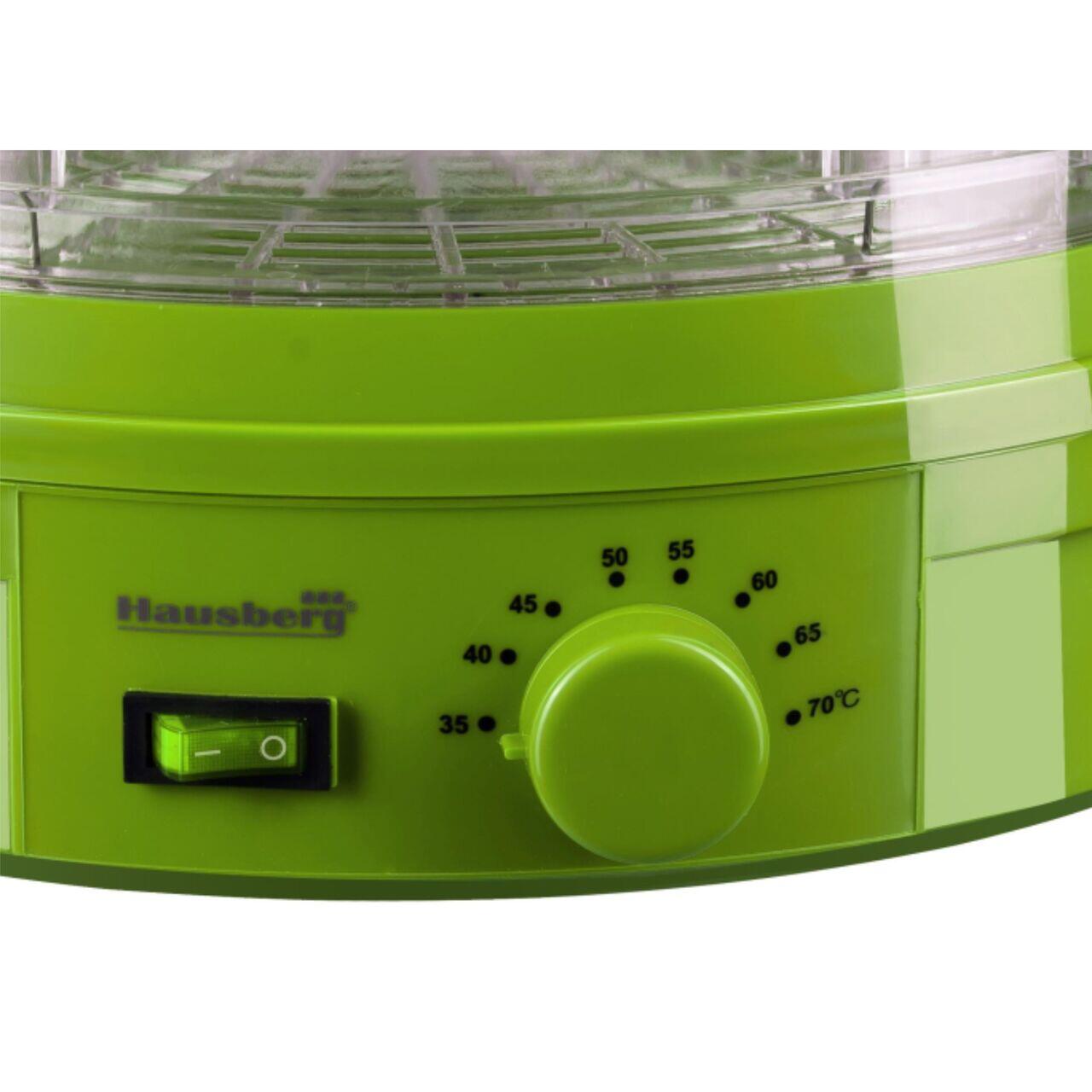 Hausberg HB810VR elektromos ételszárító, állítható termosztát, 250 W teljesítmény, rézmotor, zöld