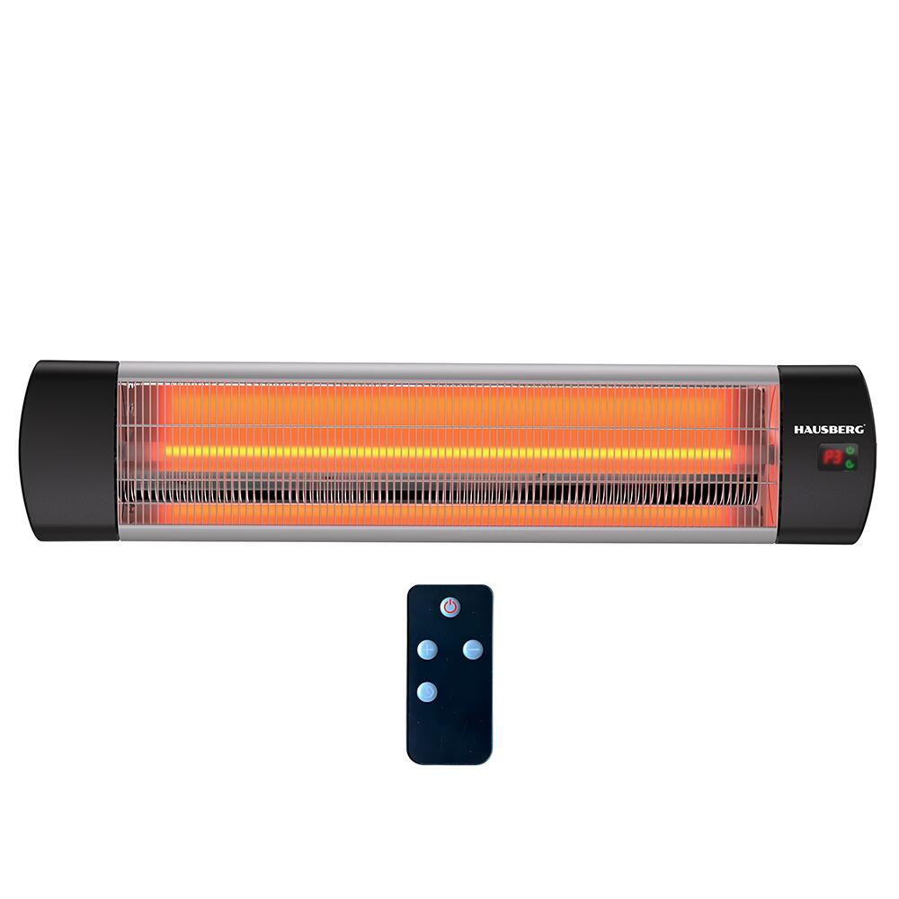 Radiator electric digital cu infrarosu HAUSBERG HB-8553, 2000W, Telecomanda, 1 tub quartz, 3 trepte putere, protective IP65, material carcasa din aluminiu oxidat