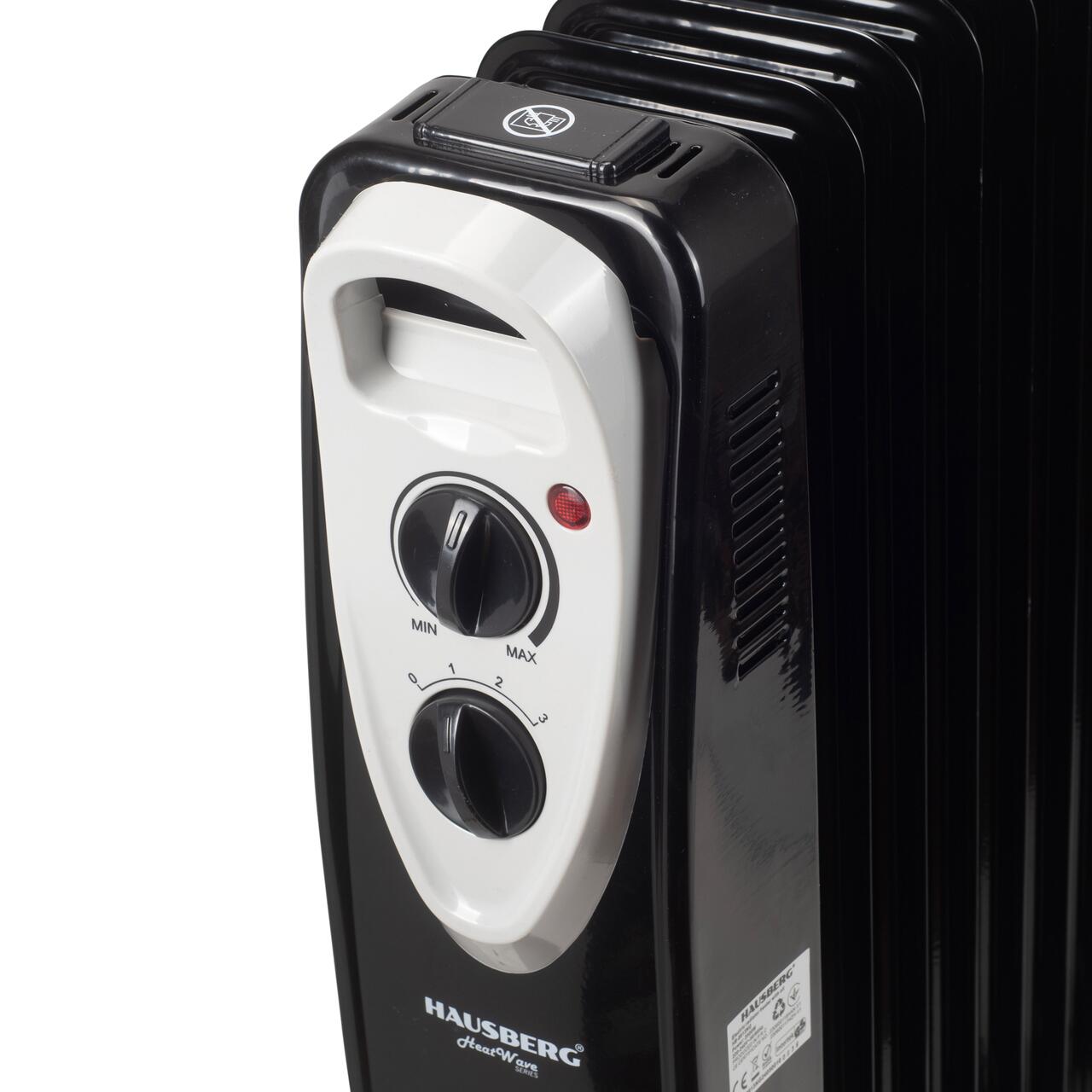 Calorifer electric HAUSBERG HB-8913NG, 2500 W, 13 elementi, 3 trepte de putere, Termostat reglabil, Protectie supra-incalzire, Protectie anti-rasturnare, Indicator luminos