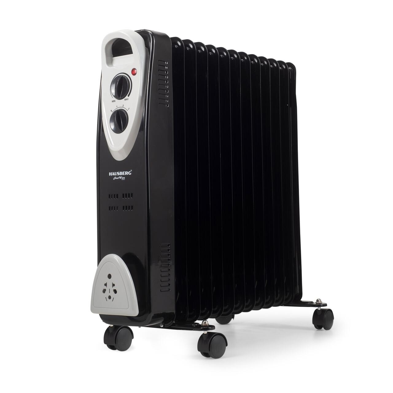 Calorifer electric HAUSBERG HB-8913NG, 2500 W, 13 elementi, 3 trepte de putere, Termostat reglabil, Protectie supra-incalzire, Protectie anti-rasturnare, Indicator luminos