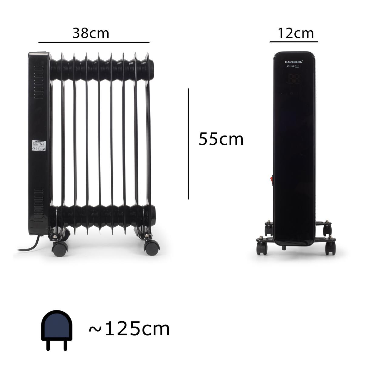Calorifer electric Digital cu Telecomanda HAUSBERG HB-8950NG, 2000W, 9 elementi, 3 setari, Termostat electronic, Protectie supra-incalzire, Protectie anti-rasturnare