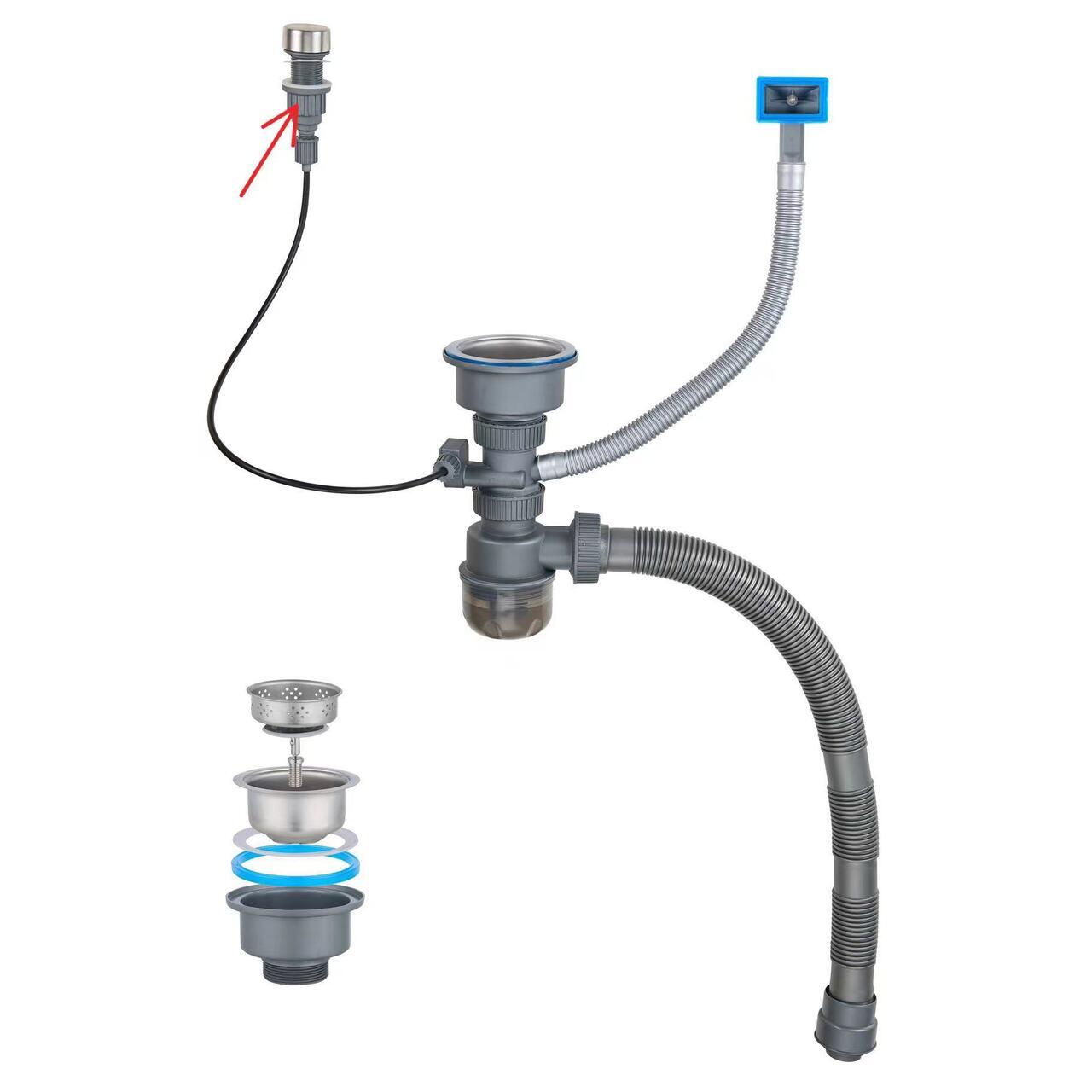 Set chiuveta multifunctionala HAUSBERG HBC-9955 din otel inoxidabil, baterie dubla, cuva perforata fructe/legume, cuva universala cu dop scurgere, tocator, 750x460x220 mm, accesorii incluse, Auriu/Negru