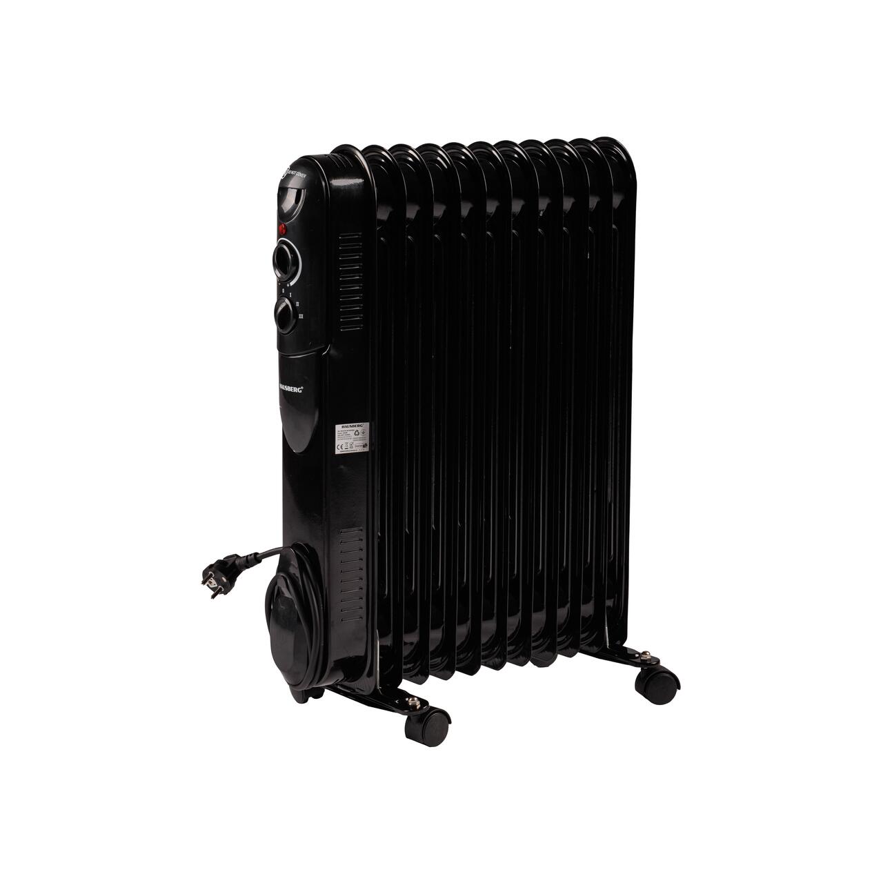 Calorifer electric cu ulei HAUSBERG HB-8925, 3 trepte, 1000-1500-2500 W, 11 elementi 110 mm x 580 mm, termostat reglabil, maner si rotite pentru o deplasare facila, indicator luminos functionare