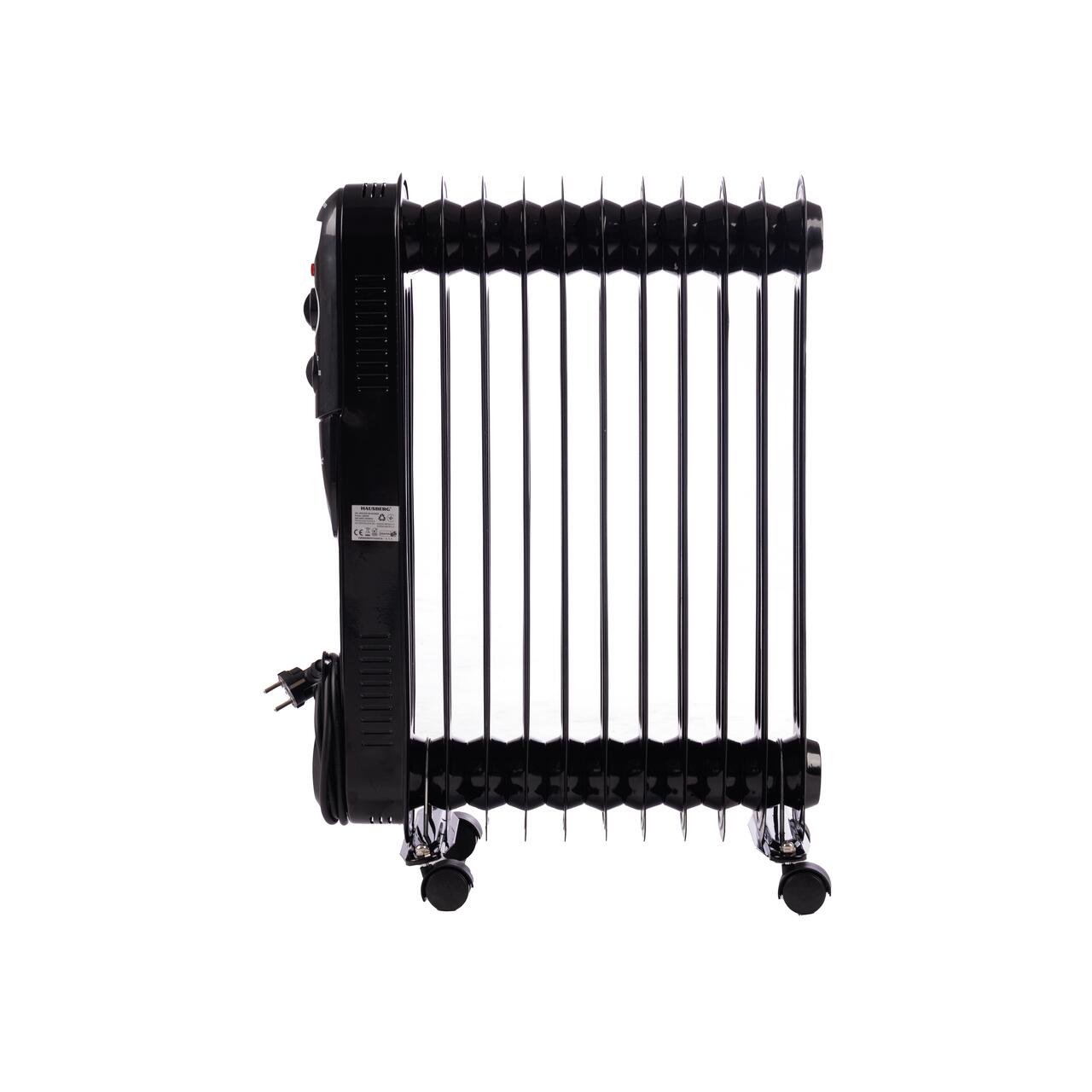 Calorifer electric cu ulei HAUSBERG HB-8925, 3 trepte, 1000-1500-2500 W, 11 elementi 110 mm x 580 mm, termostat reglabil, maner si rotite pentru o deplasare facila, indicator luminos functionare