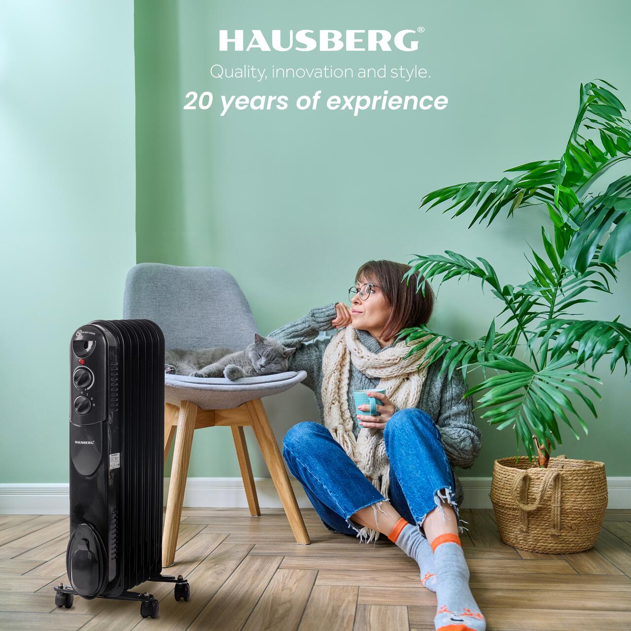 Calorifer electric cu ulei HAUSBERG HB-8905, 3 trepte, max1500 W, 7 elementi, termostat reglabil