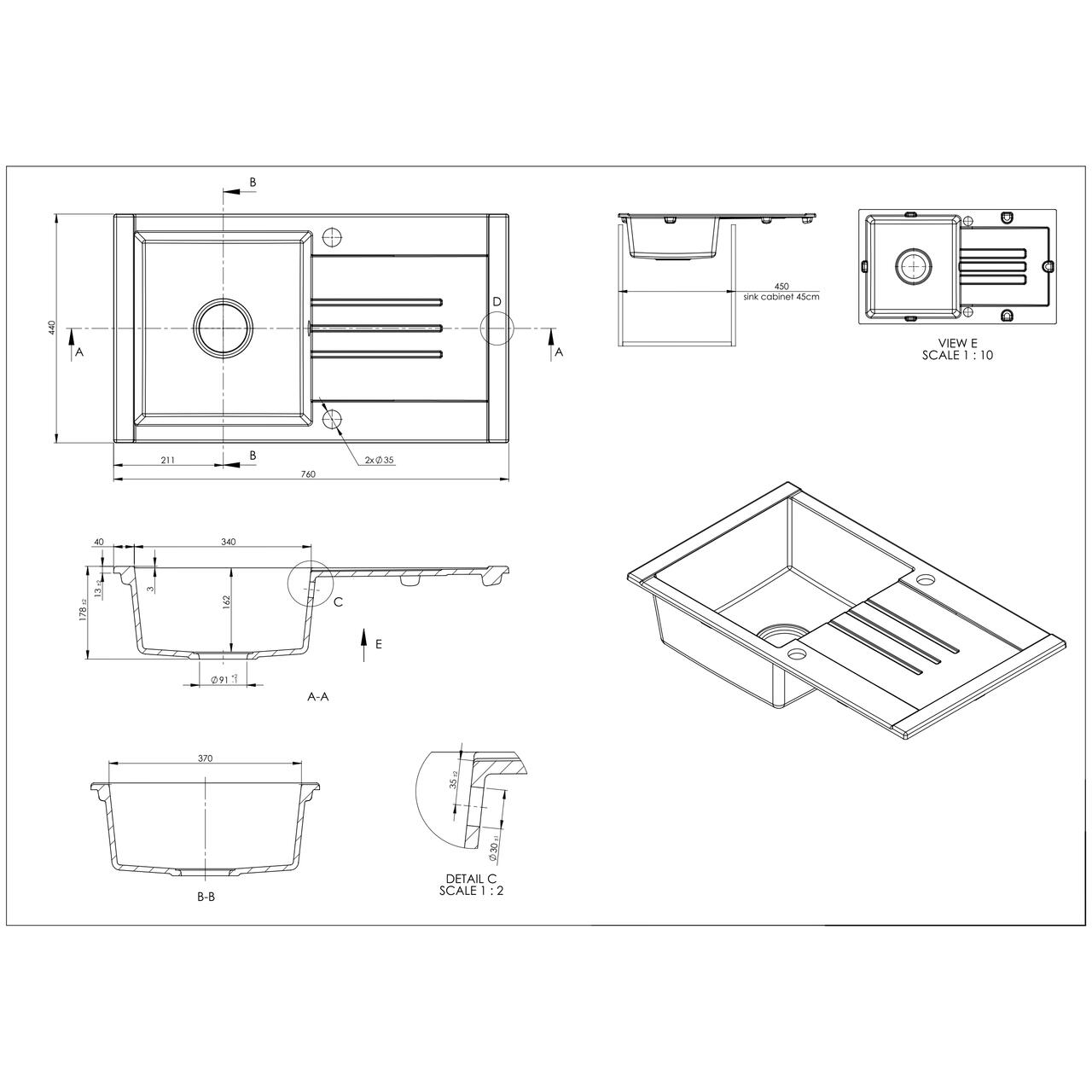 Chiuveta bucatarie HAUSBERG Mada HBC-9800, compozit, bej, 76 x 44 cm