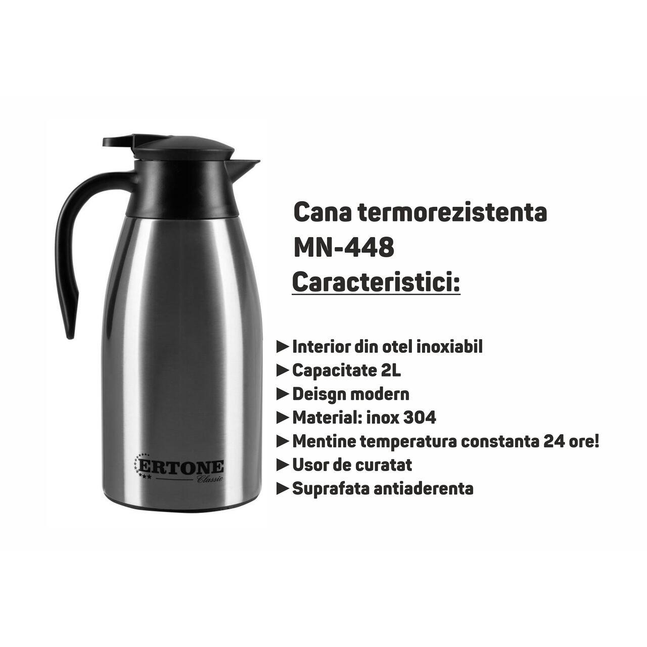 Cana termorezistenta ERTONE MN-448, de 2L, design modern, Inox