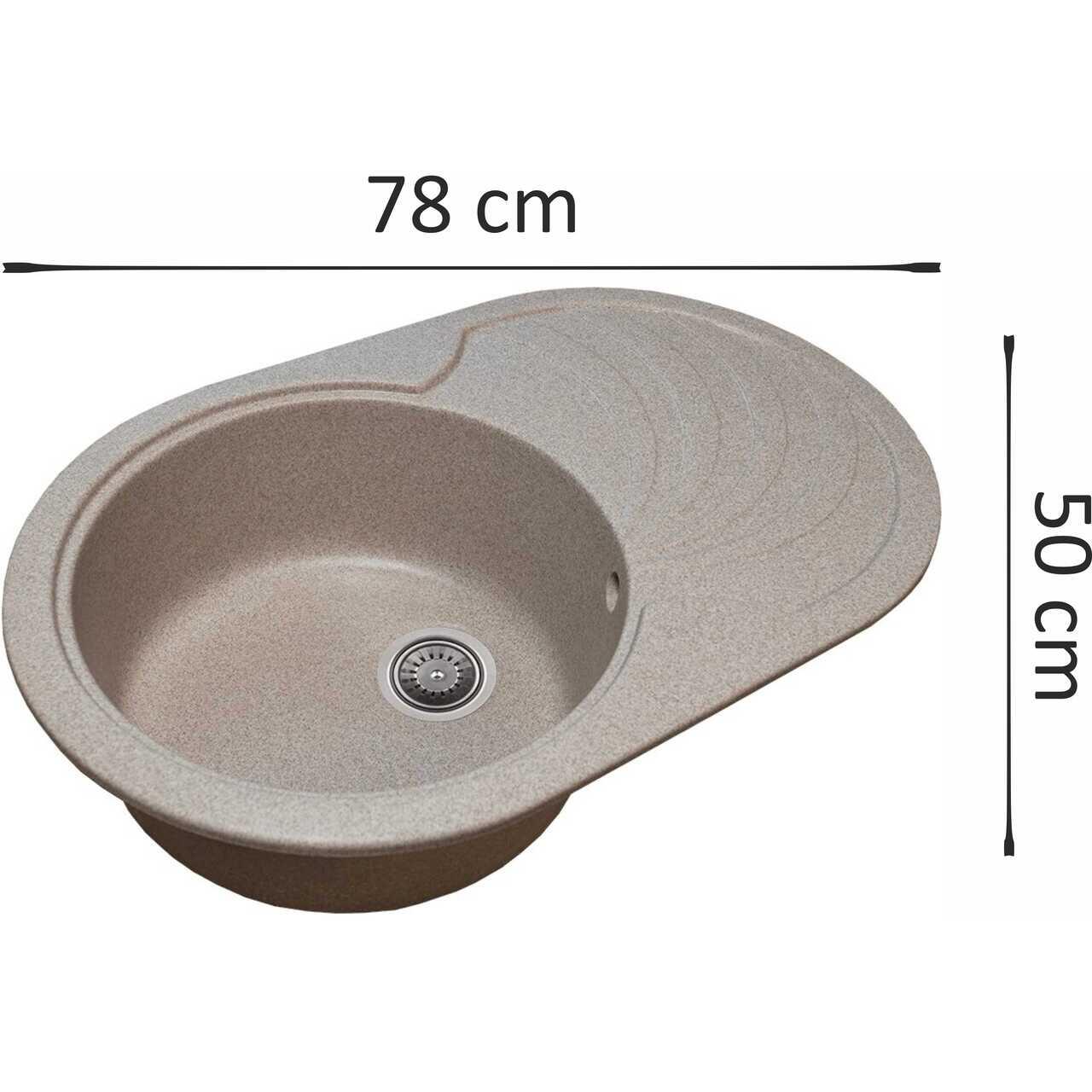 Chiuveta bucatarie Sanitec NS SN9033ST-BEJ, granit-compozit, bej, 1 cuva stanga, 78 x 50 cm
