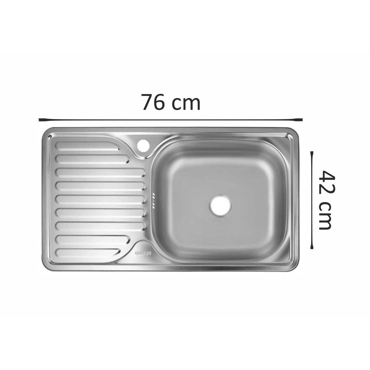 Chiuveta pentru bucatarie Freddo SN8002D, Cuva dreapta, Finisaj anticalcar, 76 x 42 cm, Inox