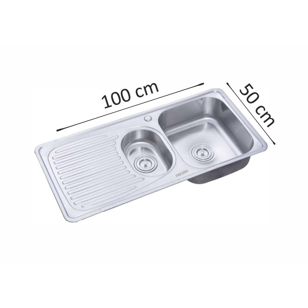 Chiuveta inox Freddo SN9011D, 2 cuve dreapta, finisaj anticalcar, scurgere Q90, dimensiune 100 x 50 cm, adancime 18 cm