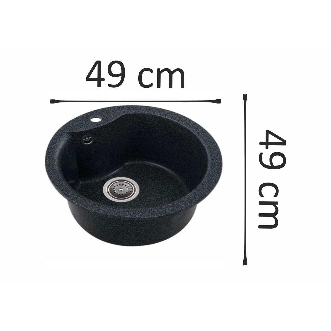 Chiuveta bucatarie Sanitec Pi SN9032NG, granit-compozit, negru, 1 cuva rotunda, 49 cm