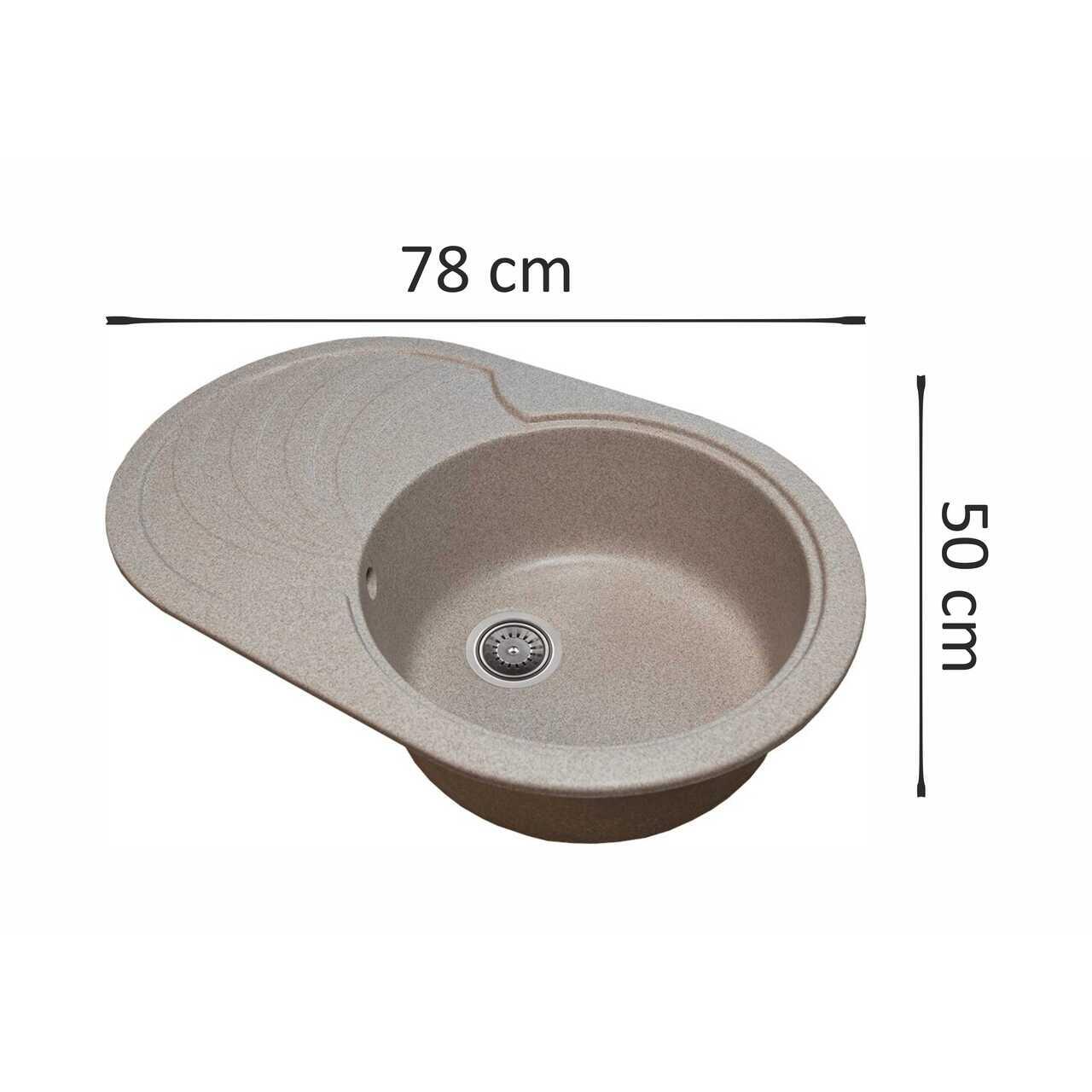 Chiuveta bucatarie Sanitec NS SN9033DR-BEJ, granit-compozit, bej, 1 cuva dreapta, 78 x 50 cm