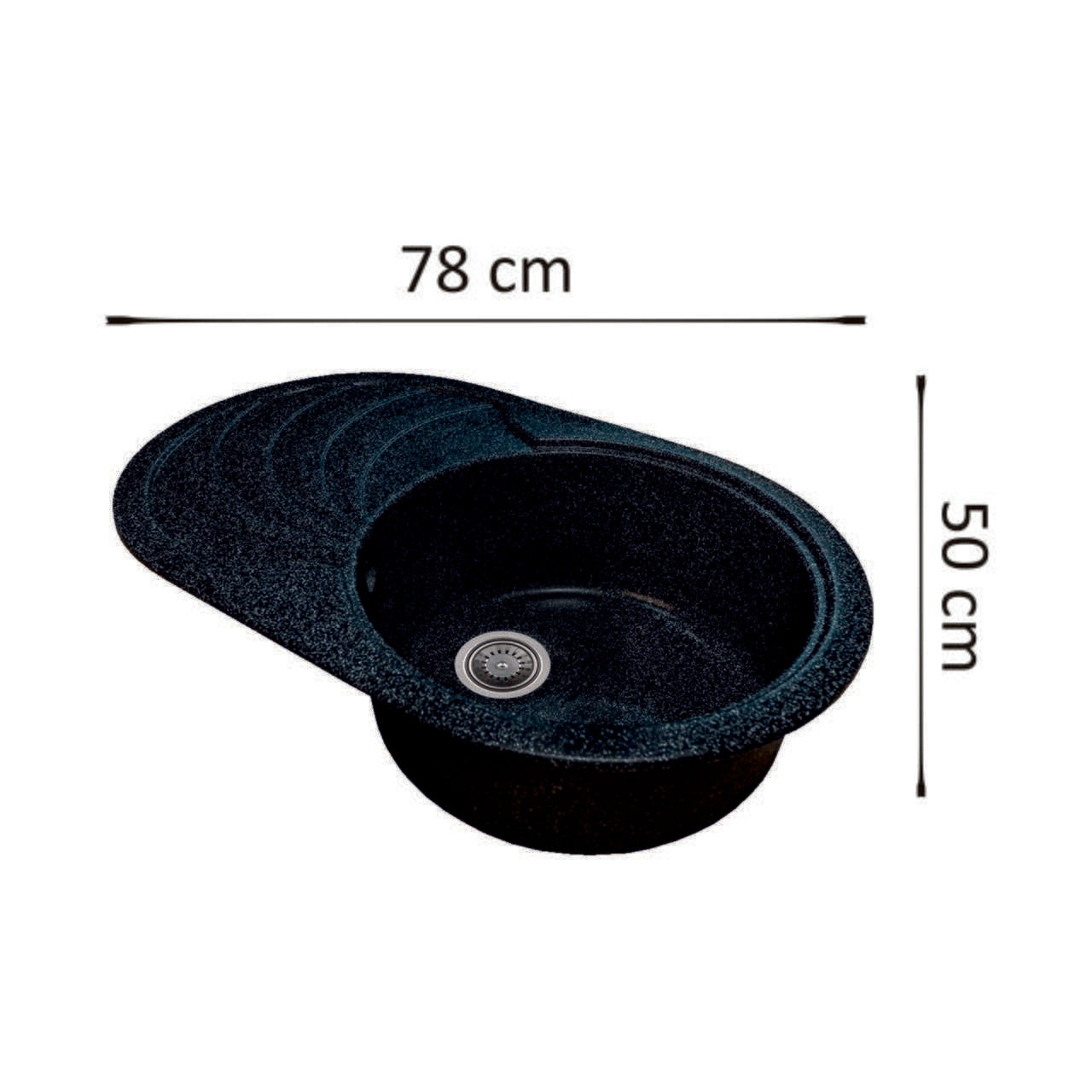 Chiuveta bucatarie Sanitec NS SN9033DR-NG, granit-compozit, negru, 1 cuva rotunda, dreapta, 78 x 50 cm
