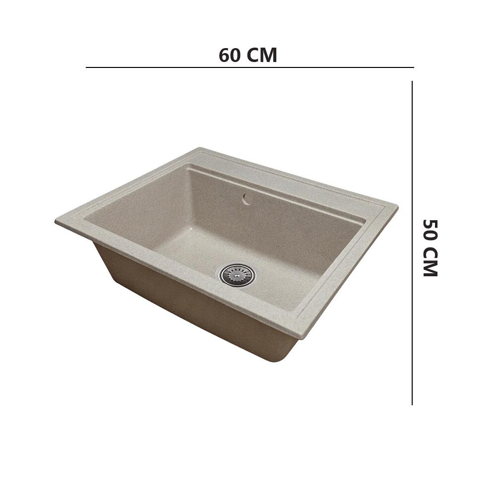 Chiuveta bucatarie Sanitec Vena SN9034BEJ, granit-compozit, bej mat, 1 cuva, 60 x 50 cm