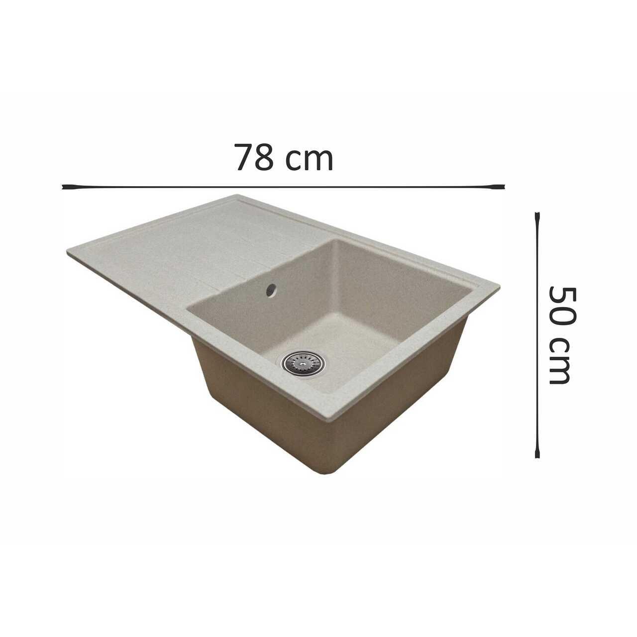 Chiuveta bucatarie Sanitec Elmy SN9035DR-BEJ, granit-compozit, bej, 1 cuva dreapta, 78 x 50 cm
