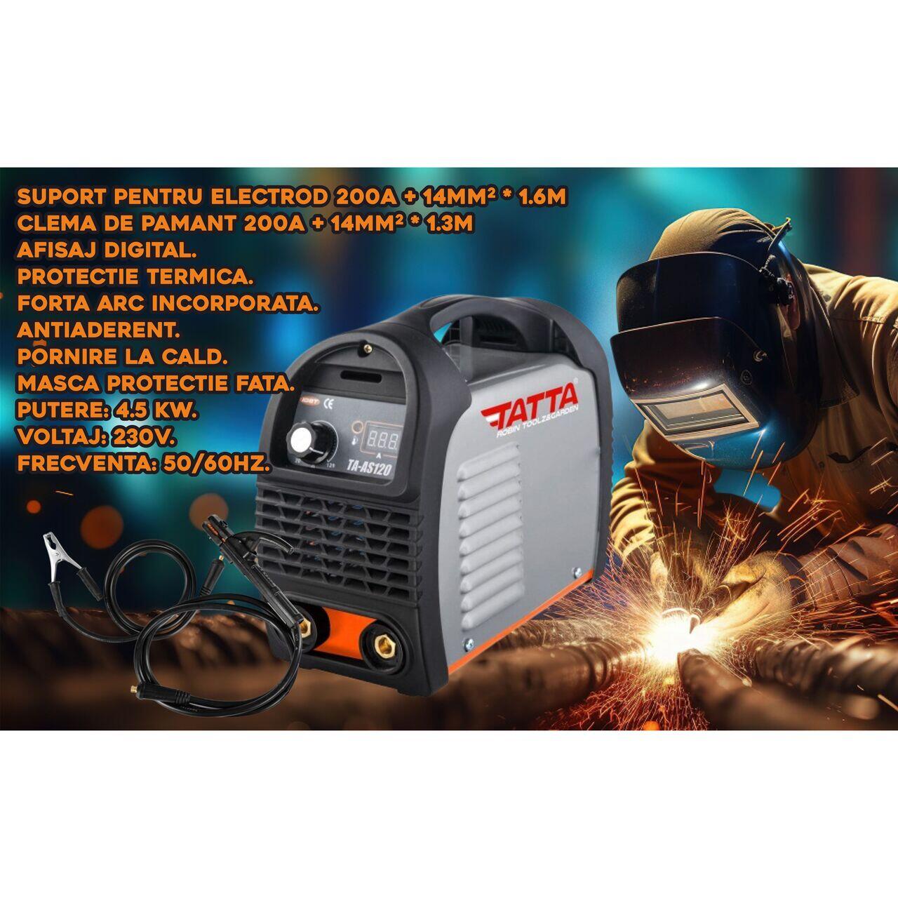 Aparat de sudura Tatta TA-AS120, electrod 1.6mm, curent alternativ 220-240V, accesorii incluse