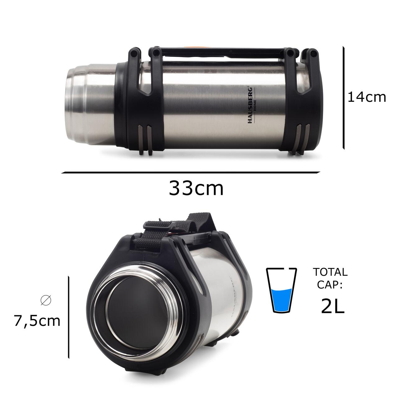 Termos HAUSBERG HB-H1456, capacitate 2L, material inox