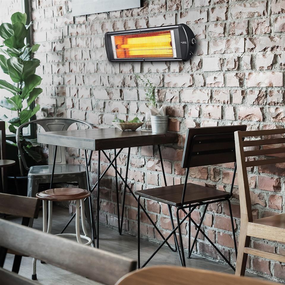 Pachet Radiator electric cu infrarosu KUMTEL EX25, 2500W, Termostat, Corp metalic, Protectie 20 IP, Negru, Suport radiator Hausberg HB-8712NG, metalic, reglabil pe inaltime 100-180 cm