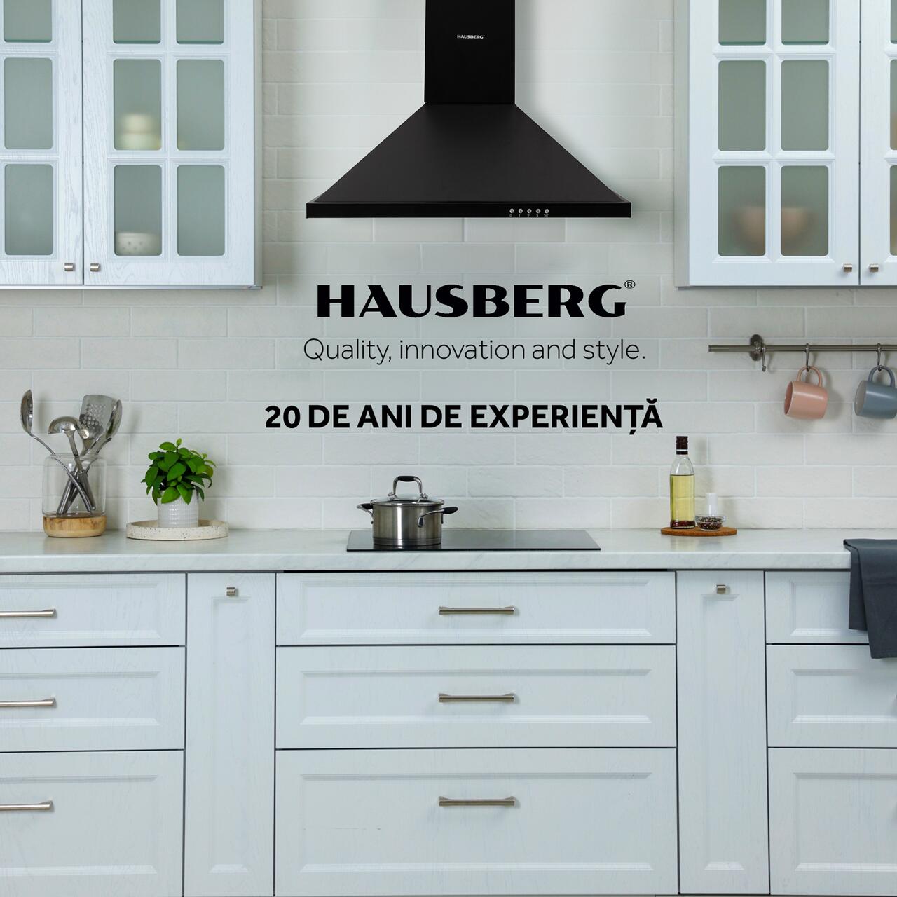 Hota incorporabila decorativa Hausberg HB-1260NG, 60 cm, putere de absorbtie 400 m?/h