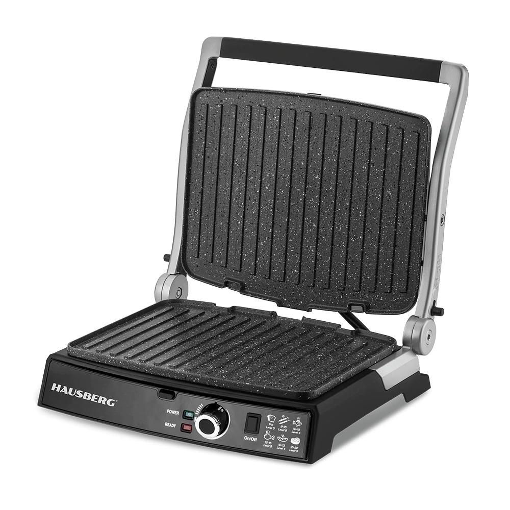 Grill electric Hausberg HB633GO, 2000-2200 W, placi antiaderente, suprafata de gatire 30x24.5 cm, termostat