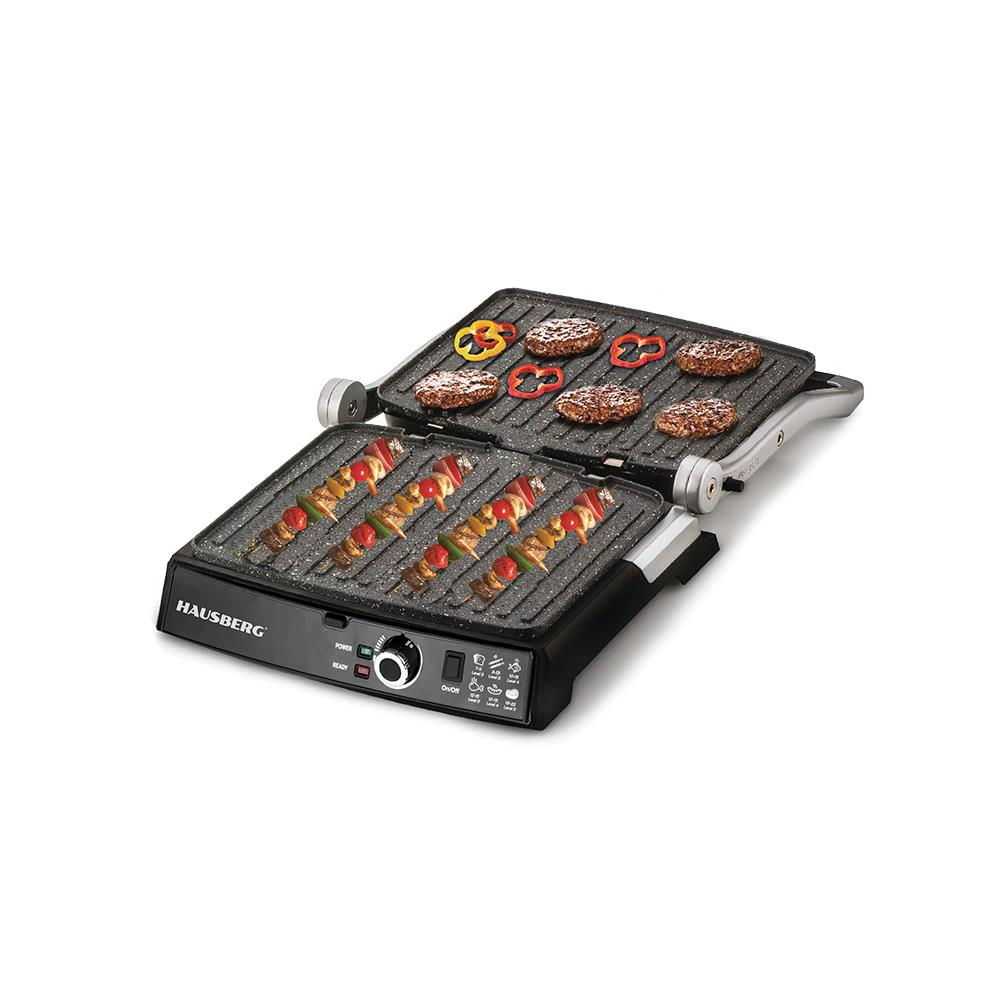 Grill electric Hausberg HB633GO, 2000-2200 W, placi antiaderente, suprafata de gatire 30x24.5 cm, termostat