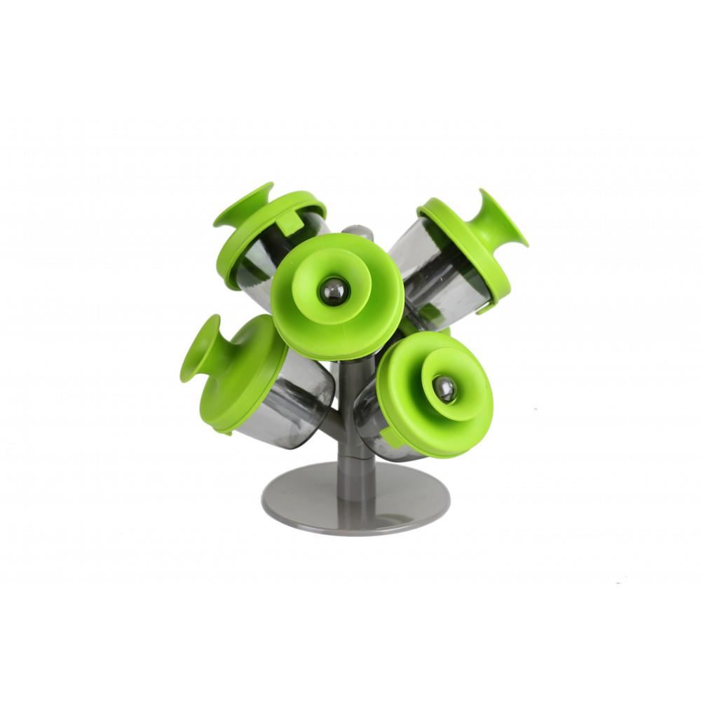 Set 6 Recipiente din Plastic pentru Condimente, Ertone MN402, 6 recipiente, Capace Silicon